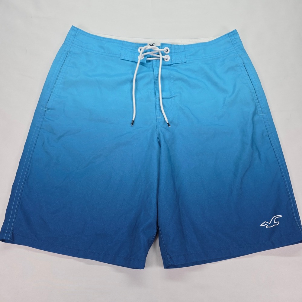 Hollister Mens Blue Ombre Board Shorts Swim Trunks Size 32 Gradient Ombre NWOT